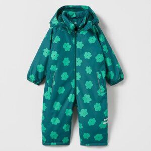 Blue and green flower water-repellent padded snowsuit jumpsuit